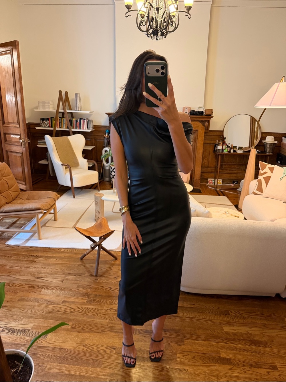Zara Black Faux Leather Midi Dress - Size 4US